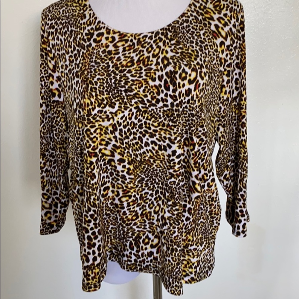 Allison Daley Petite Leopard Print 3/4 Sleeve Stretch Top PL